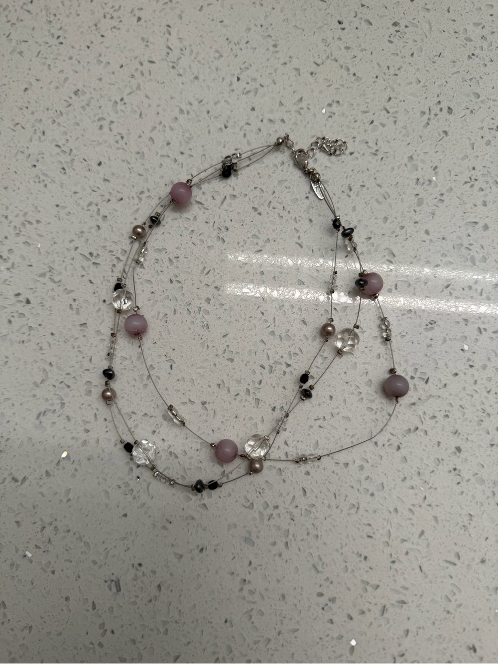 New York & Company Layered Pink and Silver Multi-Bead Necklace